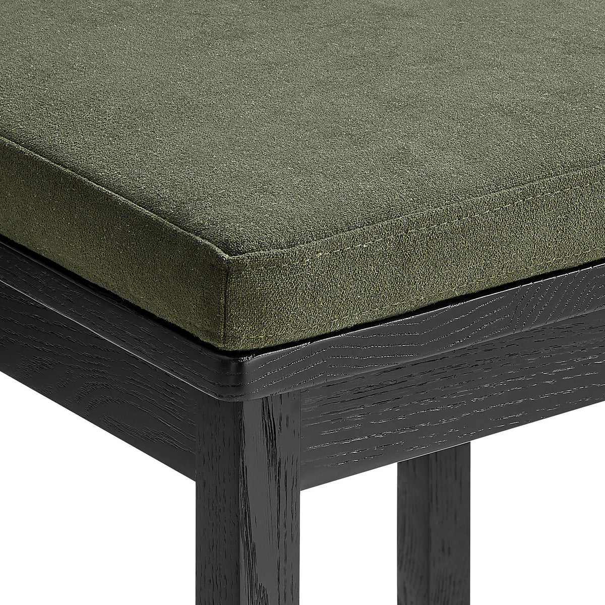 Sage fabric cushion with piped edges adds soft comfort atop the black wood seat || EEI-7519-BLK-SGE || detail_studio