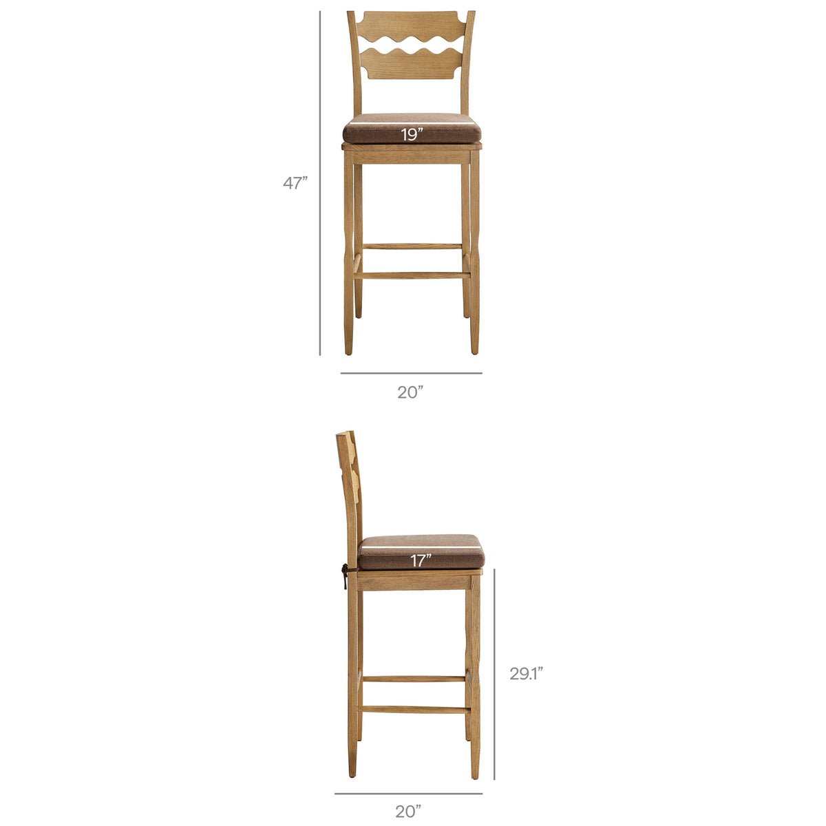Clear bar stool measurements ensure the right fit for your home bar || EEI-7519-WOA-COA || dimension_studio