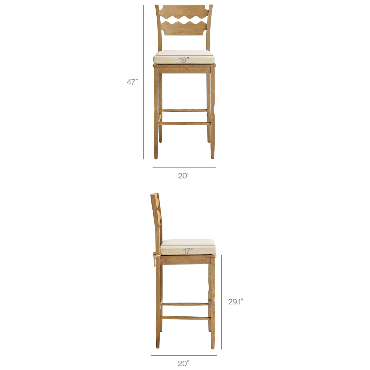 Slim, supportive bar stool with comfortable cushion for daily gathering || EEI-7519-WOA-LIN || dimension_studio