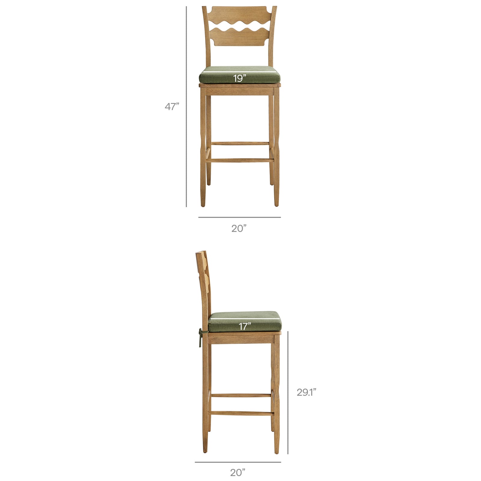 Dimension diagram with width, height, and seat height clearly noted || EEI-7519-WOA-SGE || dimension_studio