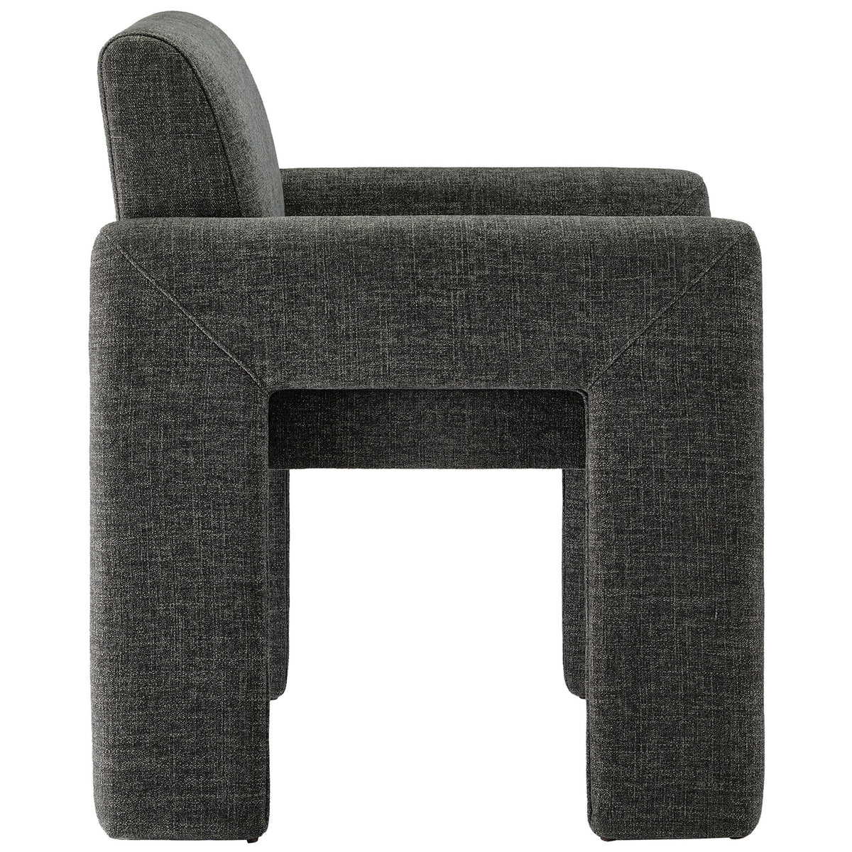 Sleek charcoal dining armchair showing low back, wraparound arms, and cushioned seat support. || EEI-7524-CHA || side_studio