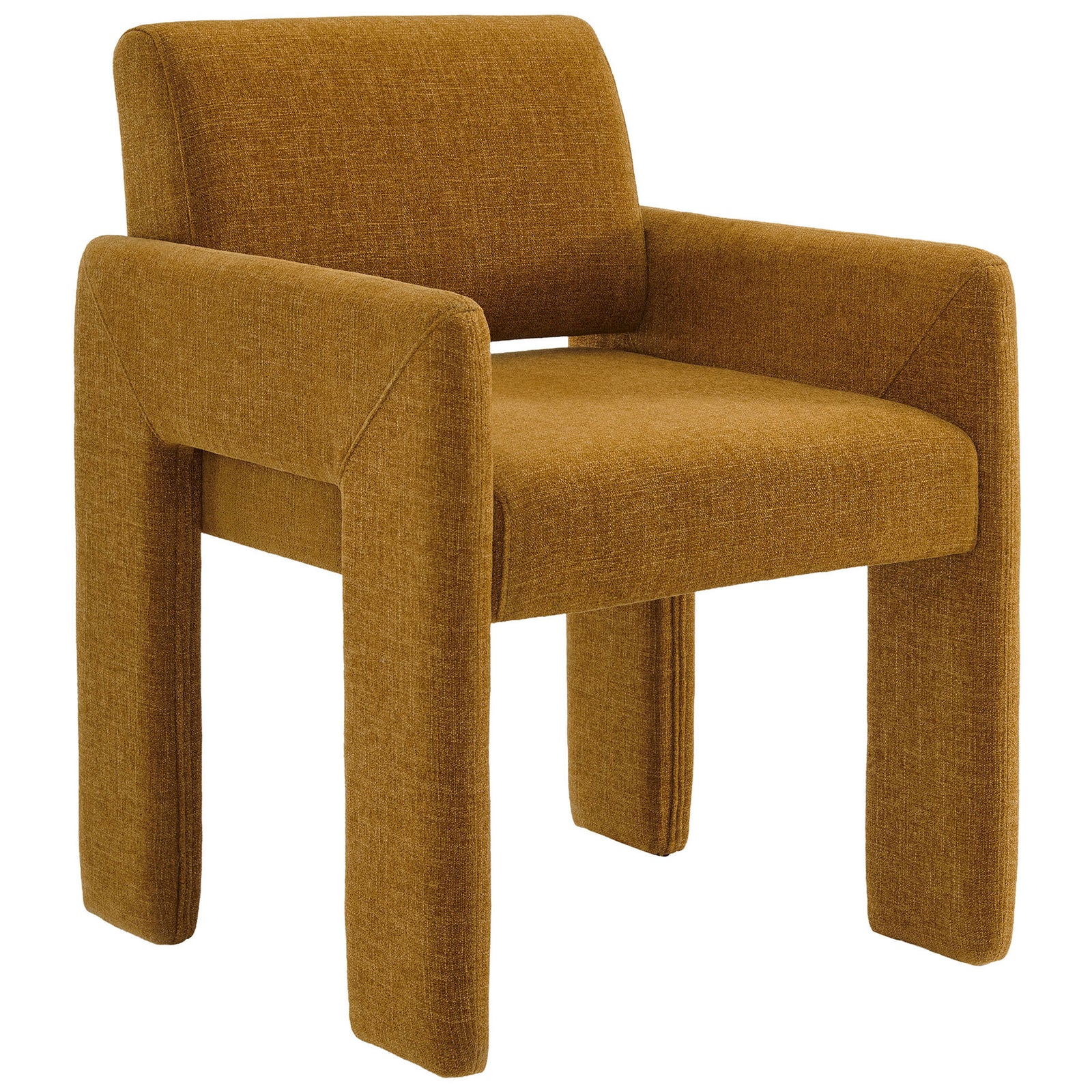 Copper upholstered dining chair with sculpted padded arms and thick seat for modern dining comfort || EEI-7524-COP || front_angle_studio