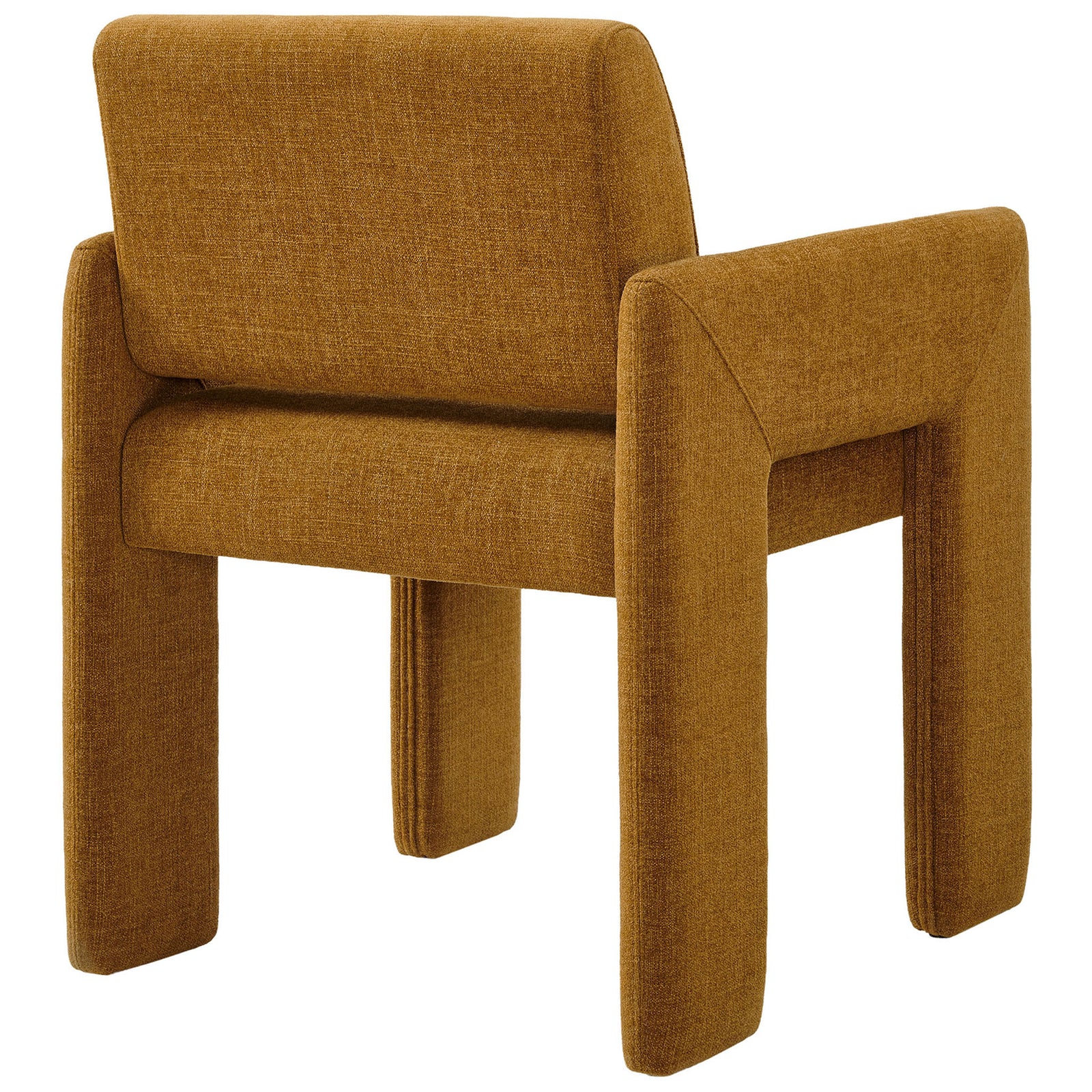 Copper upholstered dining chair showcasing a wraparound backrest and tailored seams for a refined look || EEI-7524-COP || back_angle_studio