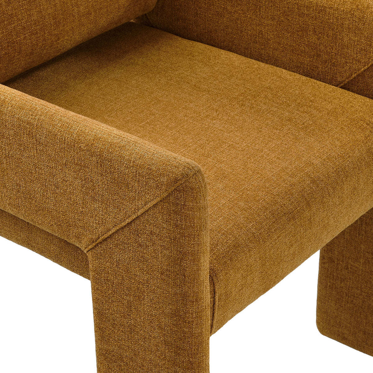 Copper fabric seat and arm detail with soft woven texture and generous cushioning for relaxed support || EEI-7524-COP || detail_studio
