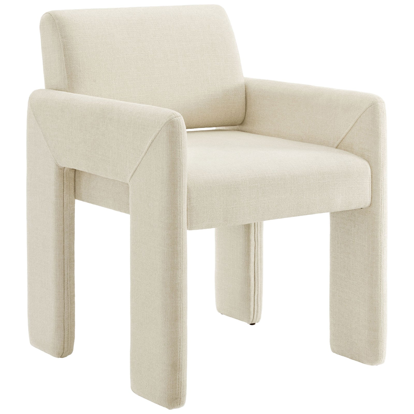 Modern ecru dining chair with low-profile backrest and generously padded arms for supportive comfort || EEI-7524-ECR || front_angle_studio
