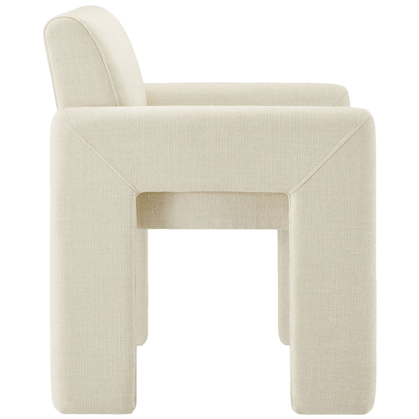 Daven ecru chair highlighting thick upholstered legs and smooth, continuous lines from seat to back || EEI-7524-ECR || side_studio