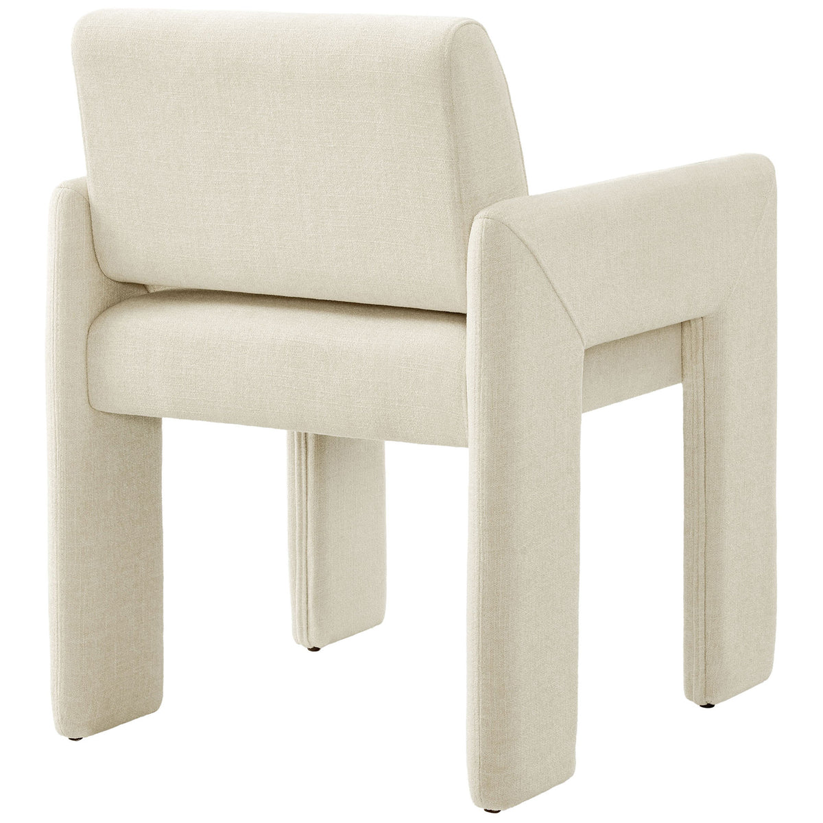Upholstered dining chair in ecru featuring a softly curved backrest and neatly tailored seam detailing || EEI-7524-ECR || back_angle_studio