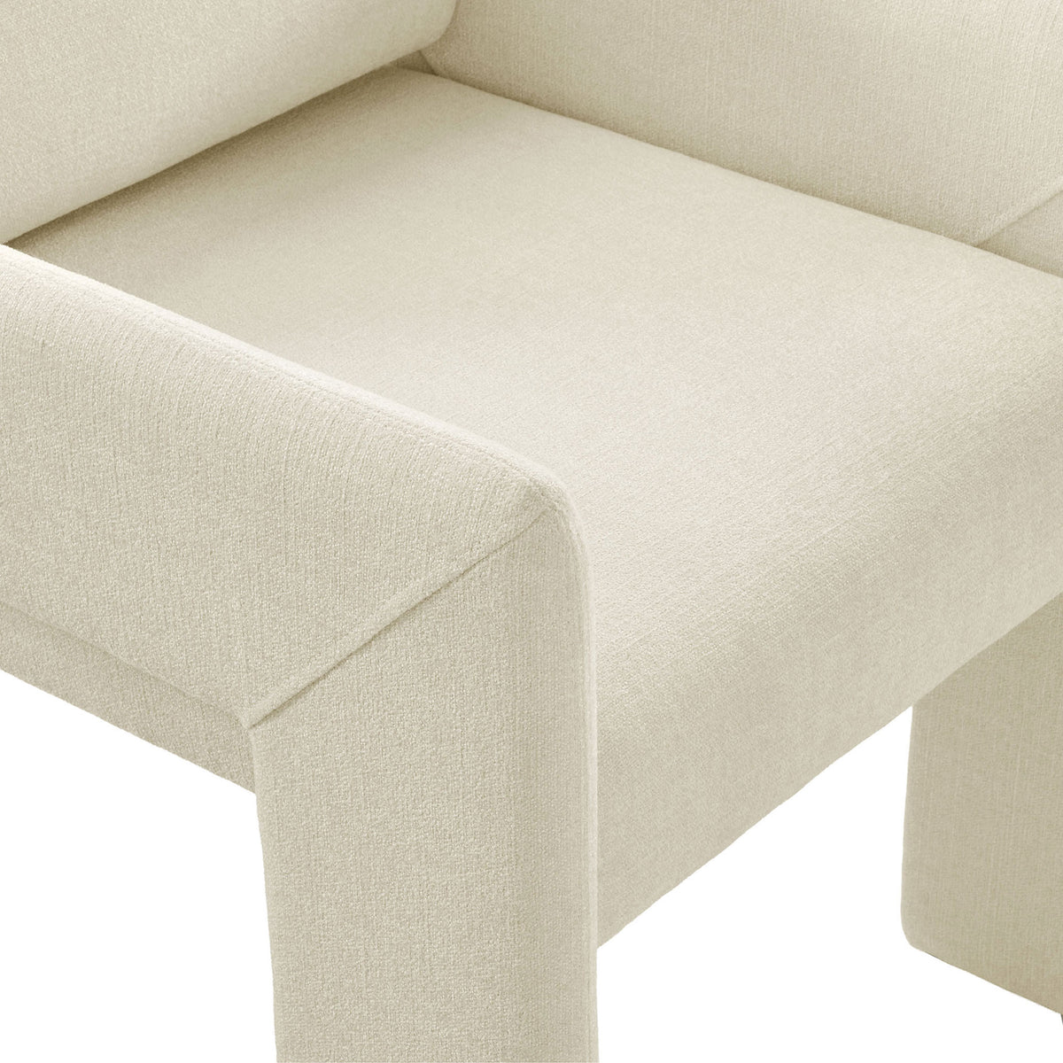 Textured heathered fabric seat and arm detail emphasizing the chair's soft padding and clean lines || EEI-7524-ECR || detail_studio
