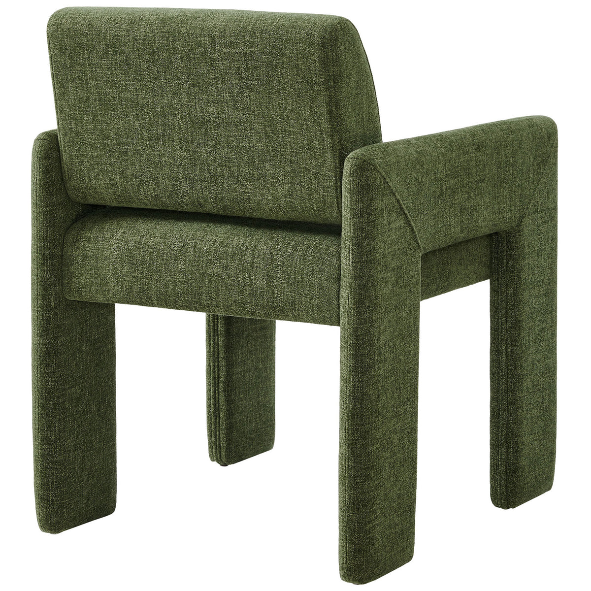 Back of the green upholstered dining chair highlighting the smooth curved backrest and sturdy frame. || EEI-7524-FOL || back_angle_studio