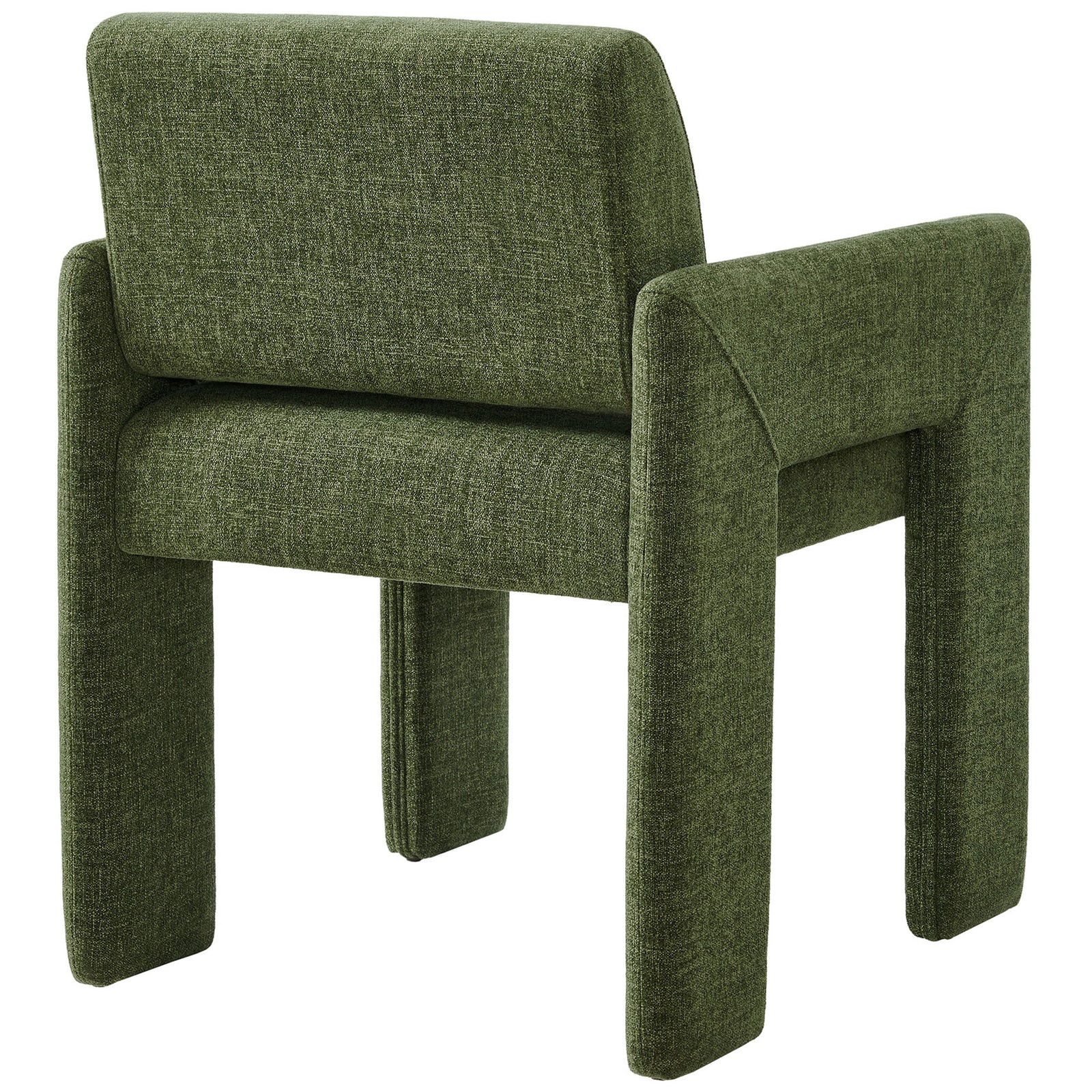 Back of the green upholstered dining chair highlighting the smooth curved backrest and sturdy frame. || EEI-7524-FOL || back_angle_studio