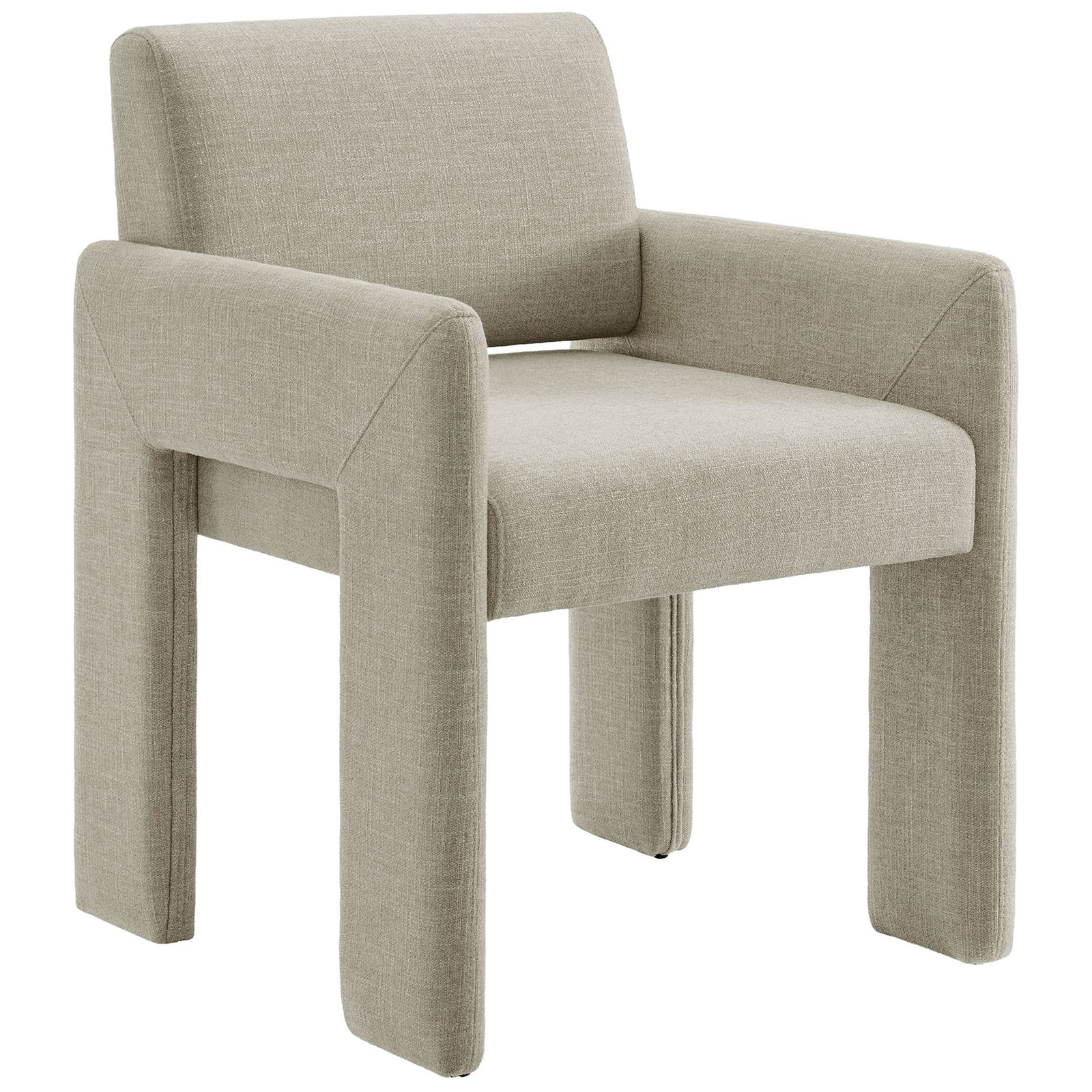 Modern linen dining chair with sculptural upholstered legs and a low-profile, comfortably cushioned backrest || EEI-7524-LIN || front_angle_studio