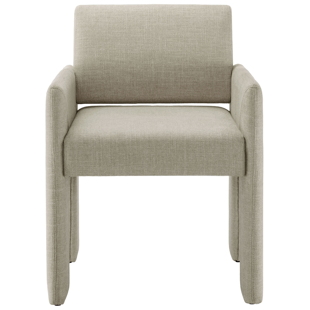 Clean-lined linen upholstered dining chair with generous seat and tailored arms for versatile modern dining spaces || EEI-7524-LIN || front_studio
