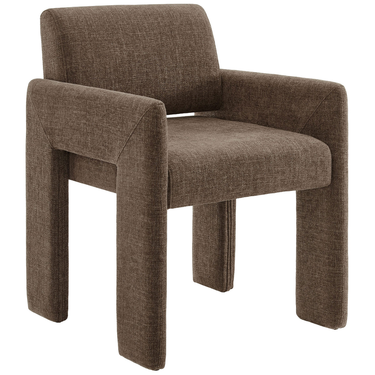 Mocha upholstered dining chair with sculpted block legs and wraparound arms for modern comfort || EEI-7524-MOC || front_angle_studio
