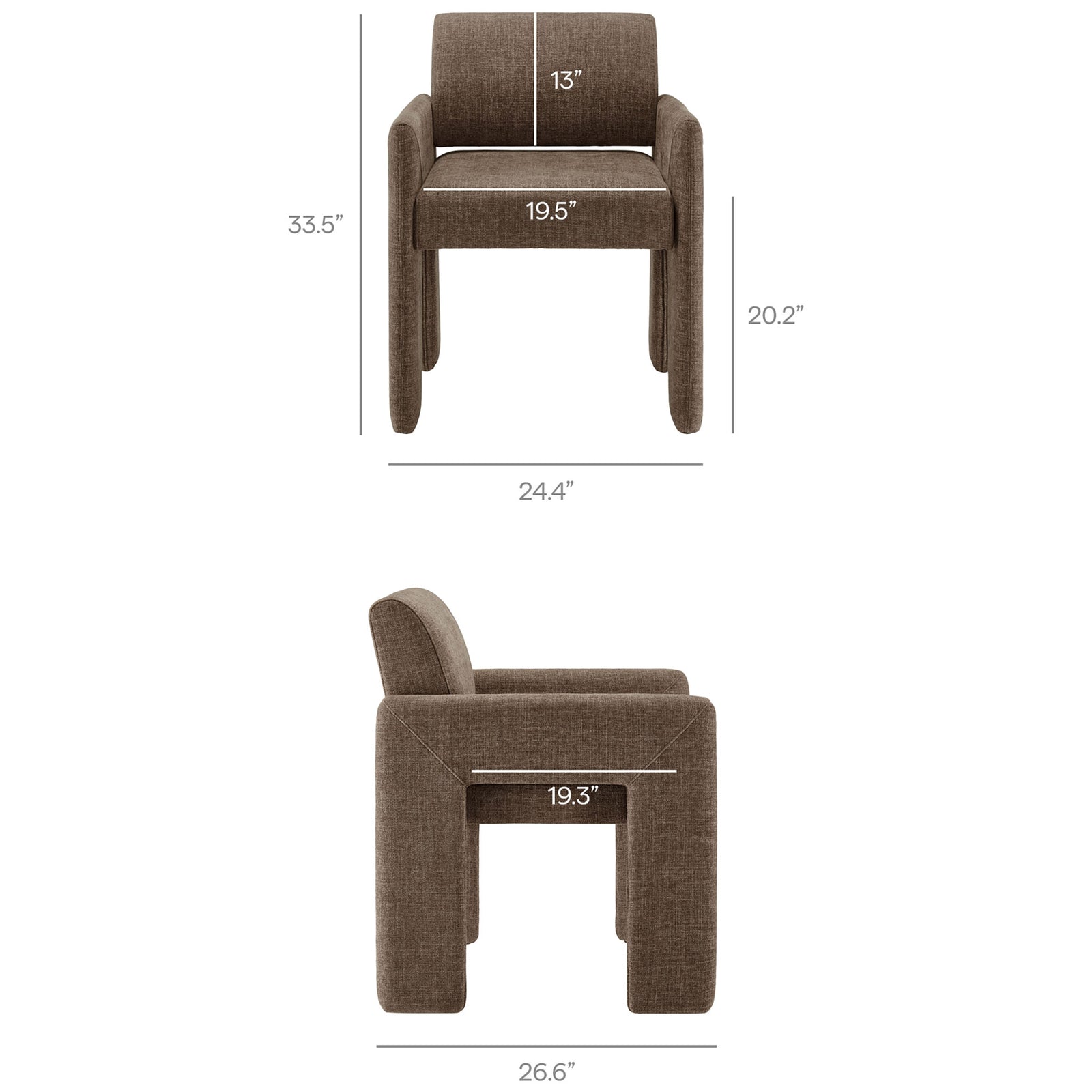 Dimension diagram of the Daven mocha dining chair with labeled seat height, width, and depth || EEI-7524-MOC || dimension_studio