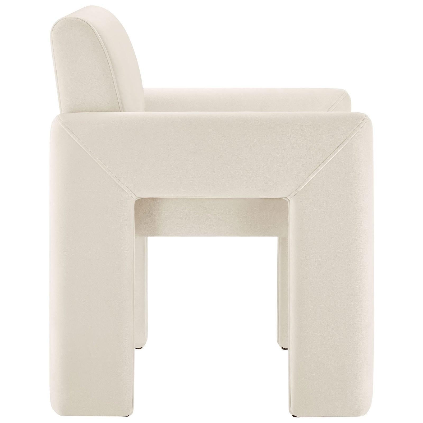 Performance velvet dining armchair featuring thick geometric legs and a gently reclined back for laid-back lounging || EEI-7525-ALA || side_studio