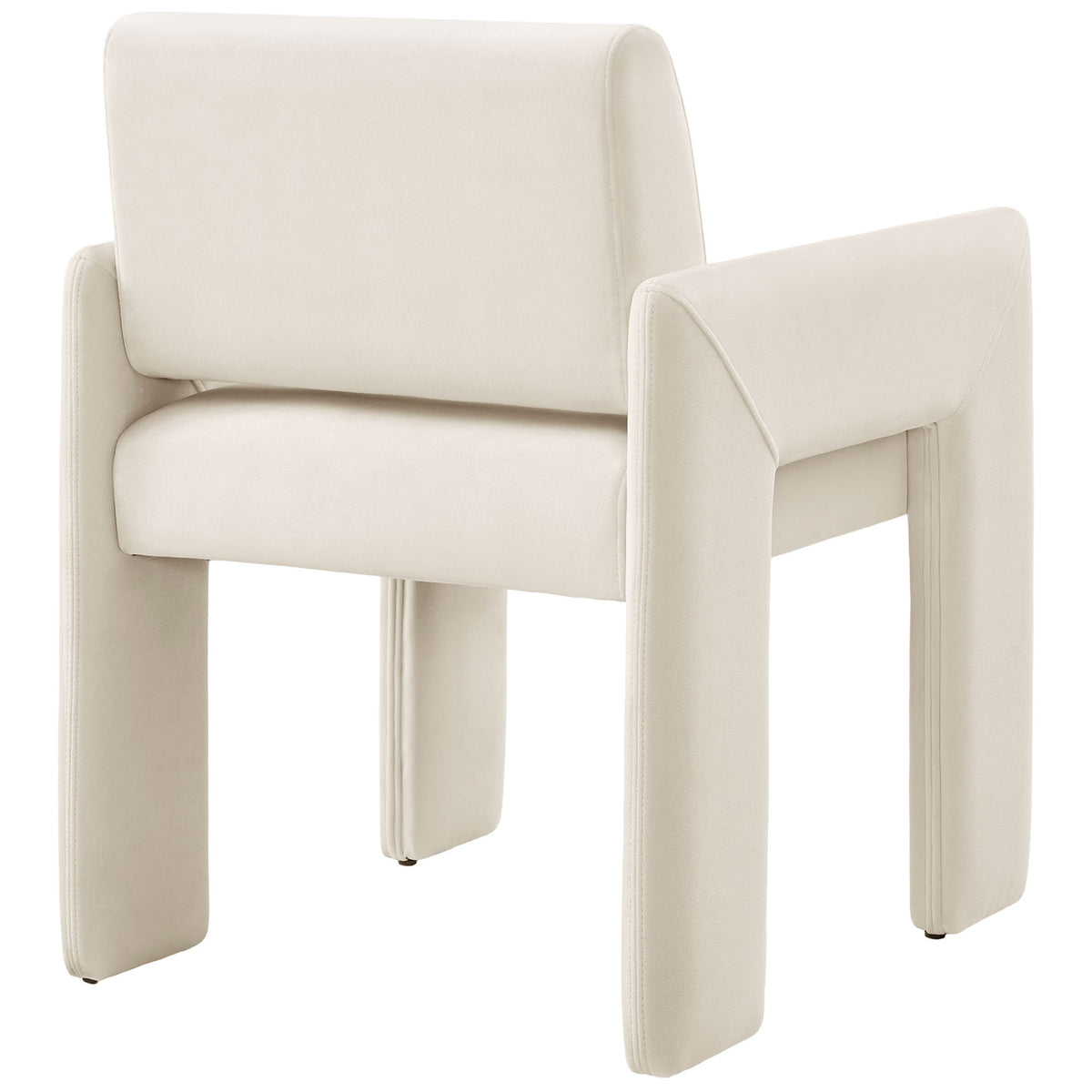 Alabaster velvet dining armchair with smooth upholstered back and clean tailored lines for a refined look || EEI-7525-ALA || back_angle_studio