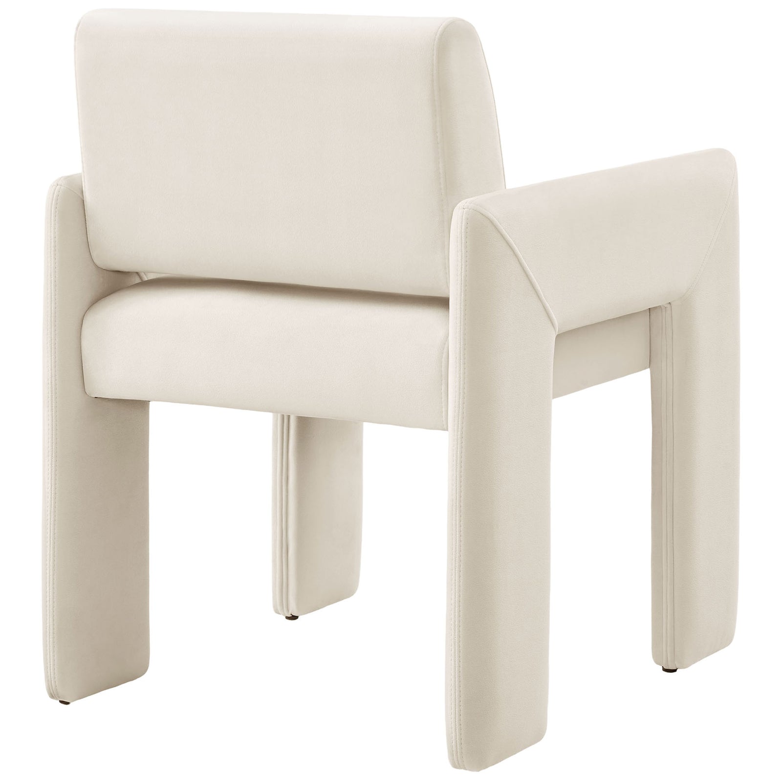 Alabaster velvet dining armchair with smooth upholstered back and clean tailored lines for a refined look || EEI-7525-ALA || back_angle_studio