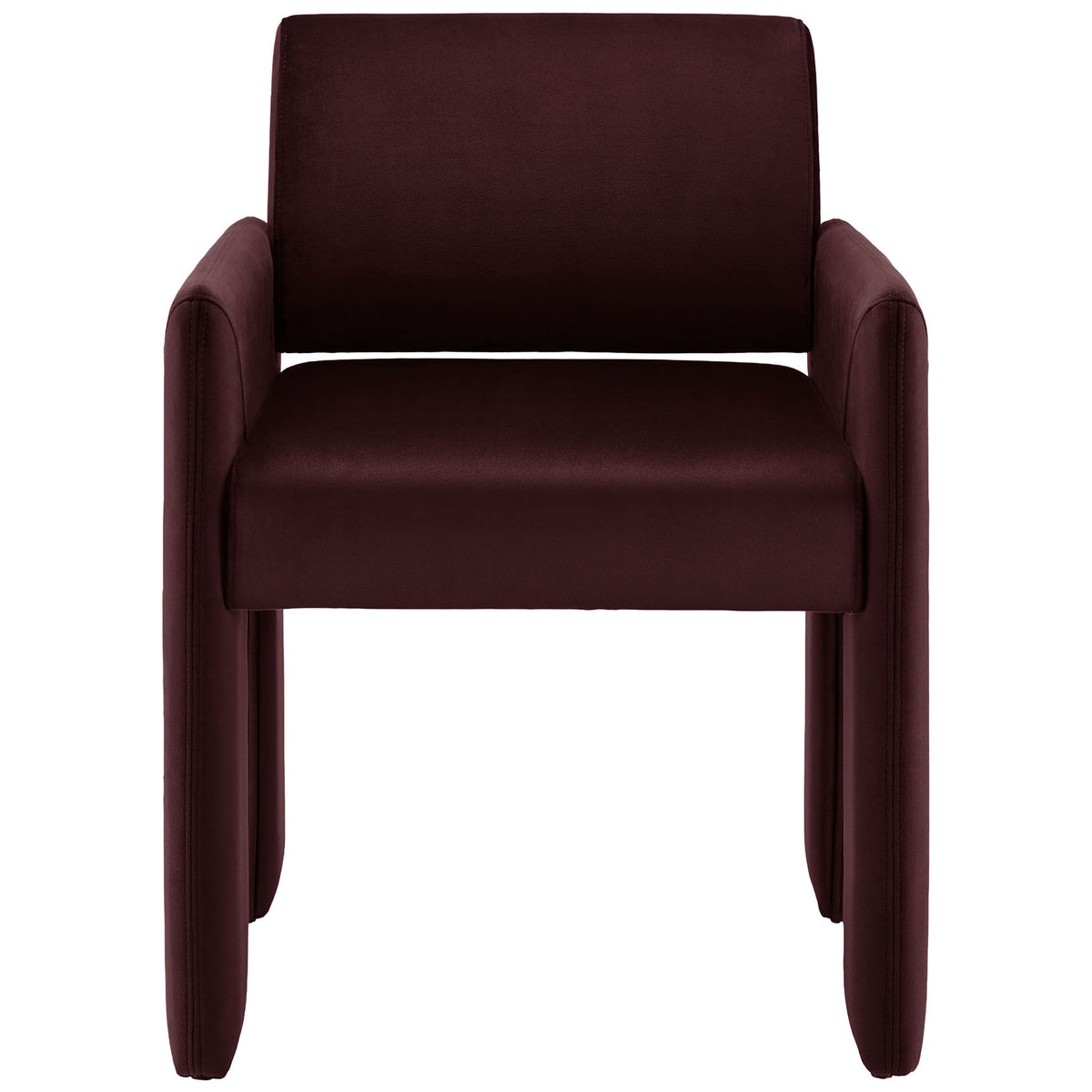Mulberry velvet dining armchair with plush seat and architectural legs || EEI-7525-MUL || front_studio
