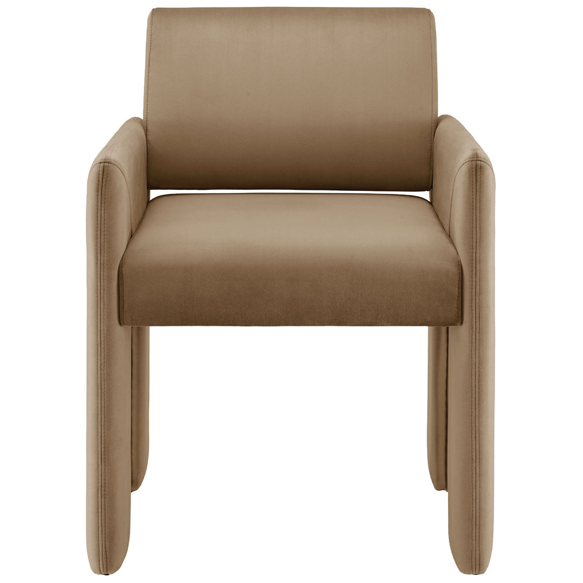 Taupe performance velvet dining chair with plush seat, broad backrest, and tailored arms || EEI-7525-TAU || front_studio