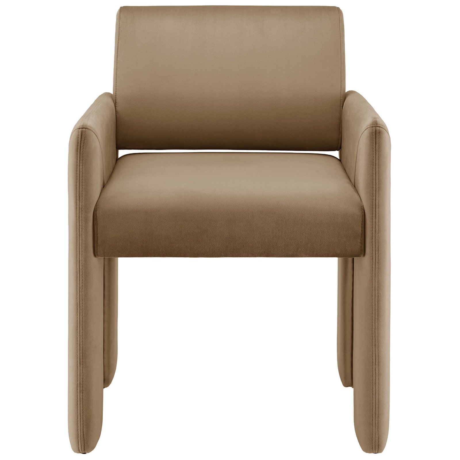 Taupe performance velvet dining chair with plush seat, broad backrest, and tailored arms || EEI-7525-TAU || front_studio
