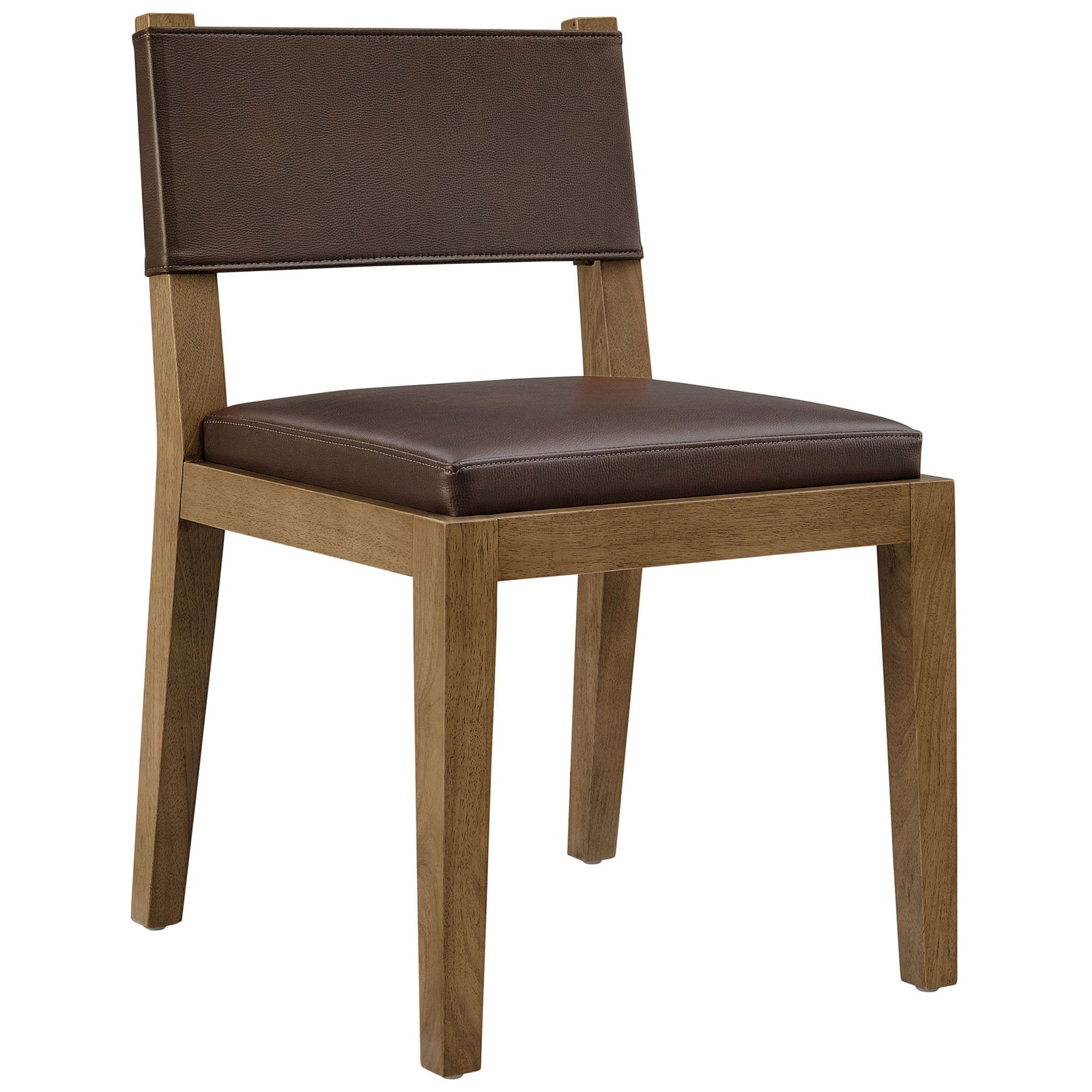 Streamlined armless dining chair with espresso vegan leather upholstery and straight rubberwood legs || EEI-7527-ESP || front_angle_studio