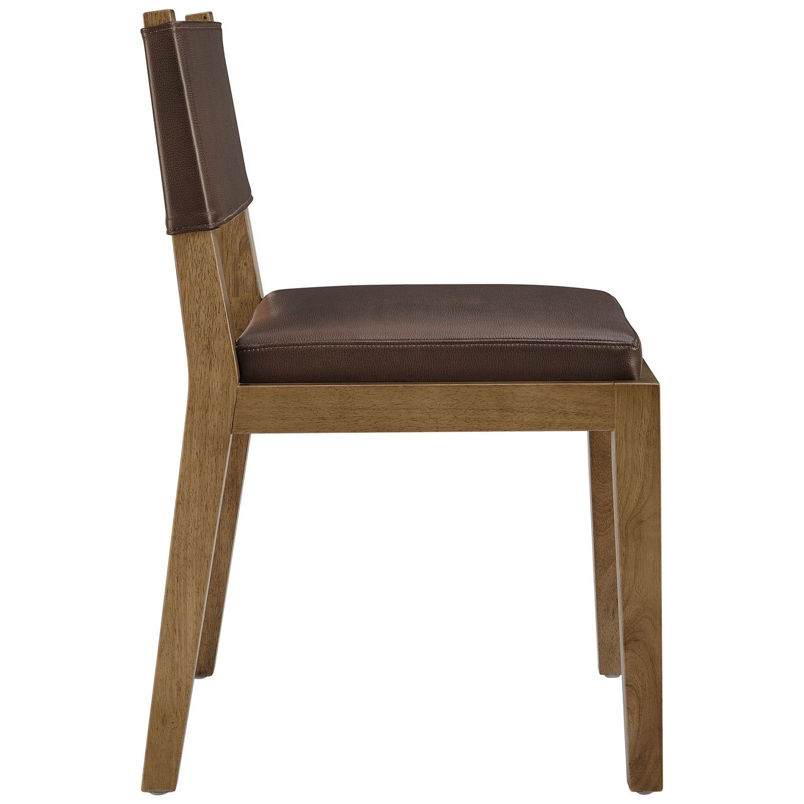 Slim dining chair profile emphasizing the thick padded seat and gently reclined backrest for relaxed support || EEI-7527-ESP || side_studio