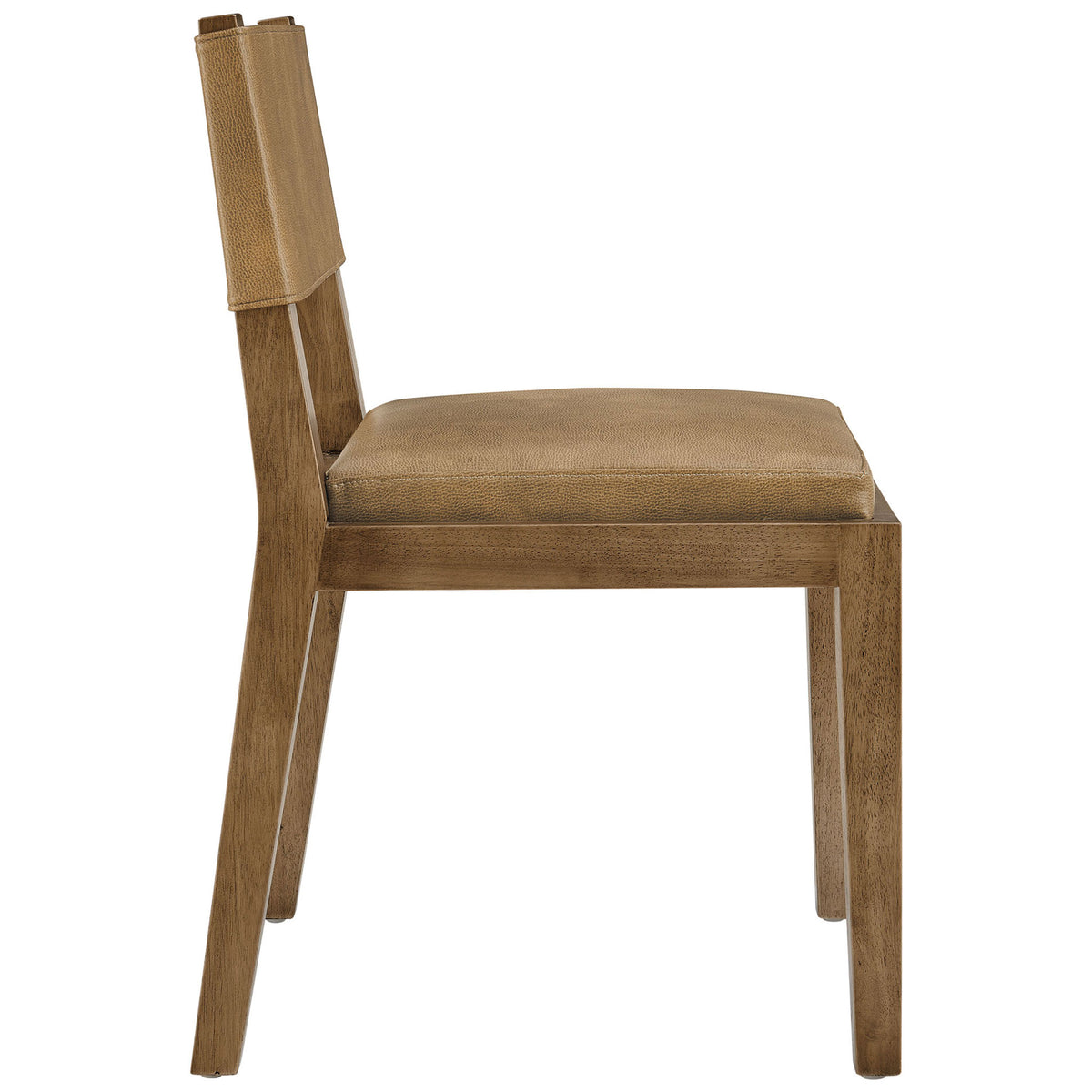 Streamlined dining chair in toast vegan leather showcasing its slim wood frame and plush cushioned seat || EEI-7527-TST || side_studio
