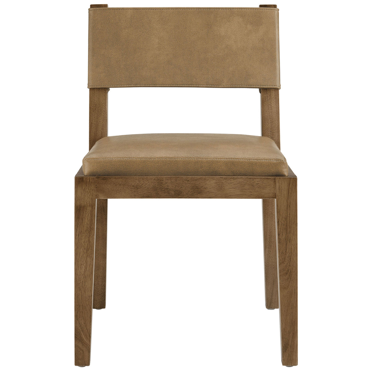 Calder toast vegan leather dining chair with clean lines, cushioned seat, and low back on warm rubberwood frame || EEI-7527-TST || front_studio
