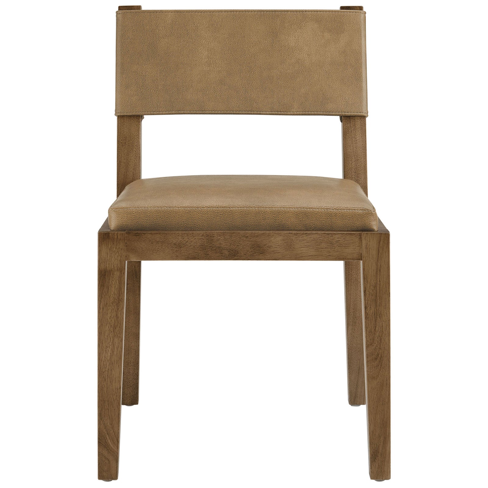 Calder toast vegan leather dining chair with clean lines, cushioned seat, and low back on warm rubberwood frame || EEI-7527-TST || front_studio