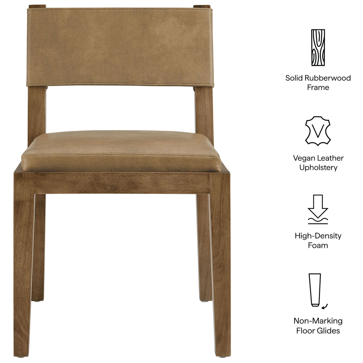 Calder toast vegan leather chair with solid wood frame, foam cushioning, and non-marking floor glides || EEI-7527-TST || callout_studio