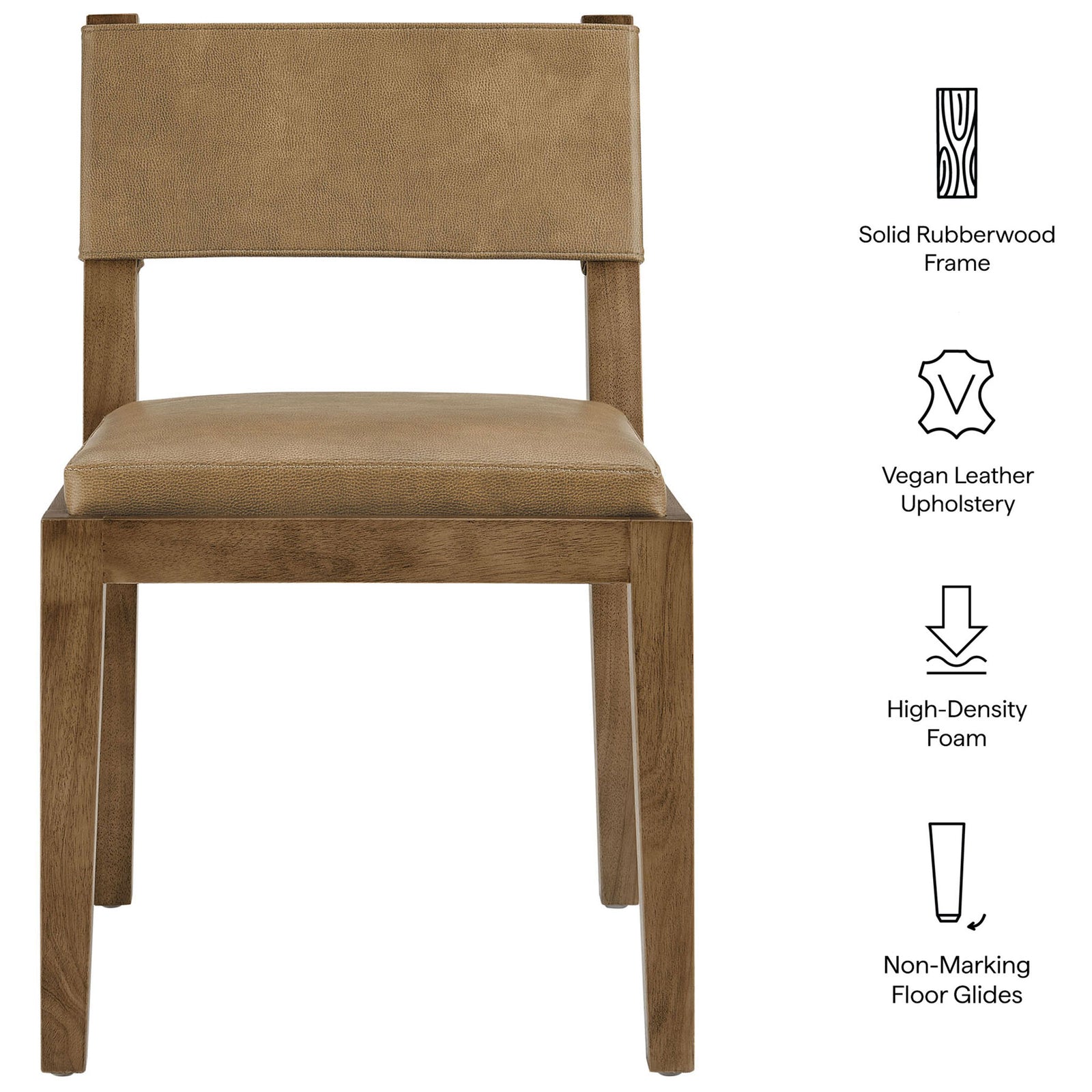 Calder toast vegan leather chair with solid wood frame, foam cushioning, and non-marking floor glides || EEI-7527-TST || callout_studio