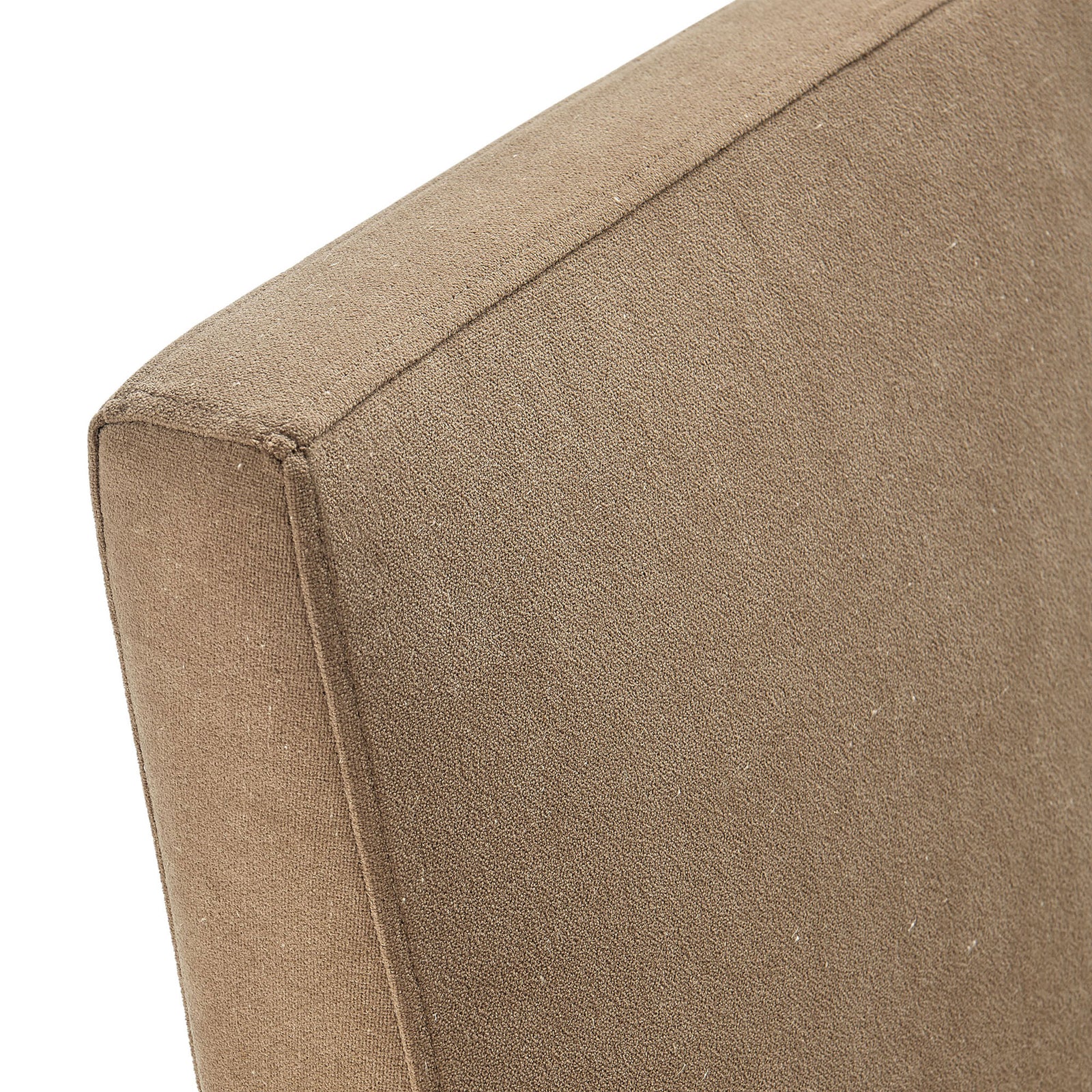 Textured almond linen-blend upholstery on the dining chair back shows the refined stitching and seams || EEI-7528-ALM || detail_studio