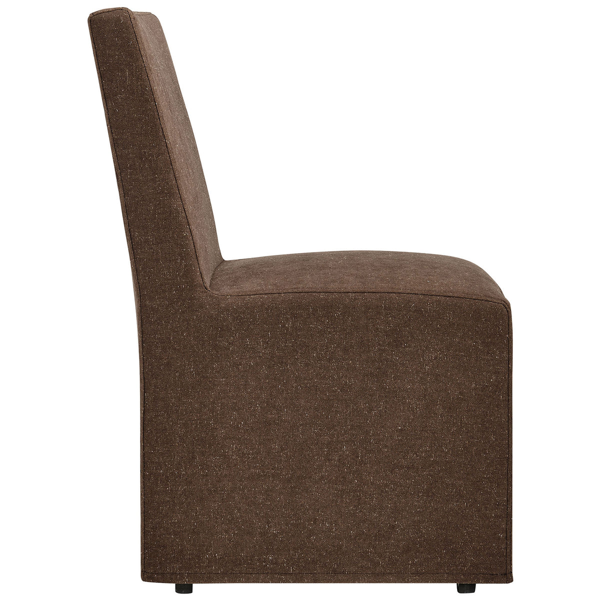 Cocoa slipcovered dining chair with deep cushioned seat, supportive high back, and smooth floor-skimming base || EEI-7528-COA || side_studio