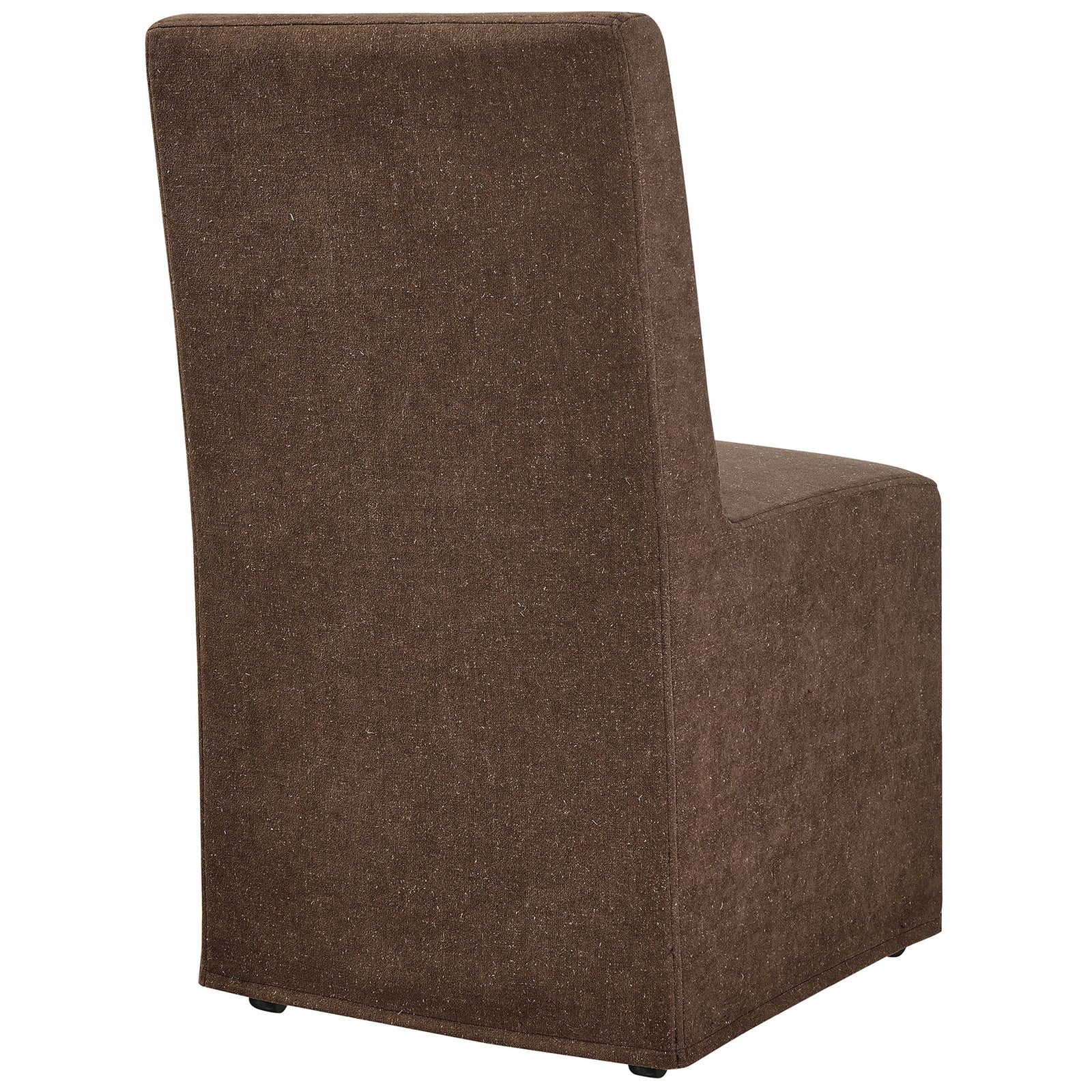 Clean-lined cocoa slipcovered dining chair with seamless upholstered back and relaxed modern style || EEI-7528-COA || back_angle_studio