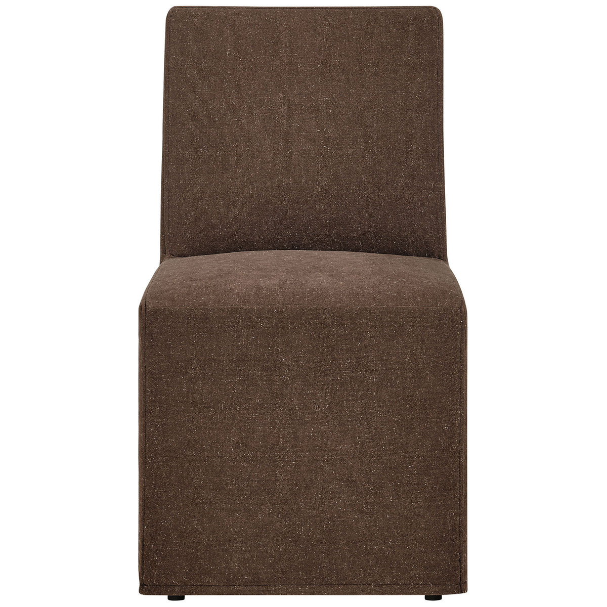 Cocoa linen-blend slipcovered dining chair with tailored lines and plush padded seat || EEI-7528-COA || front_studio