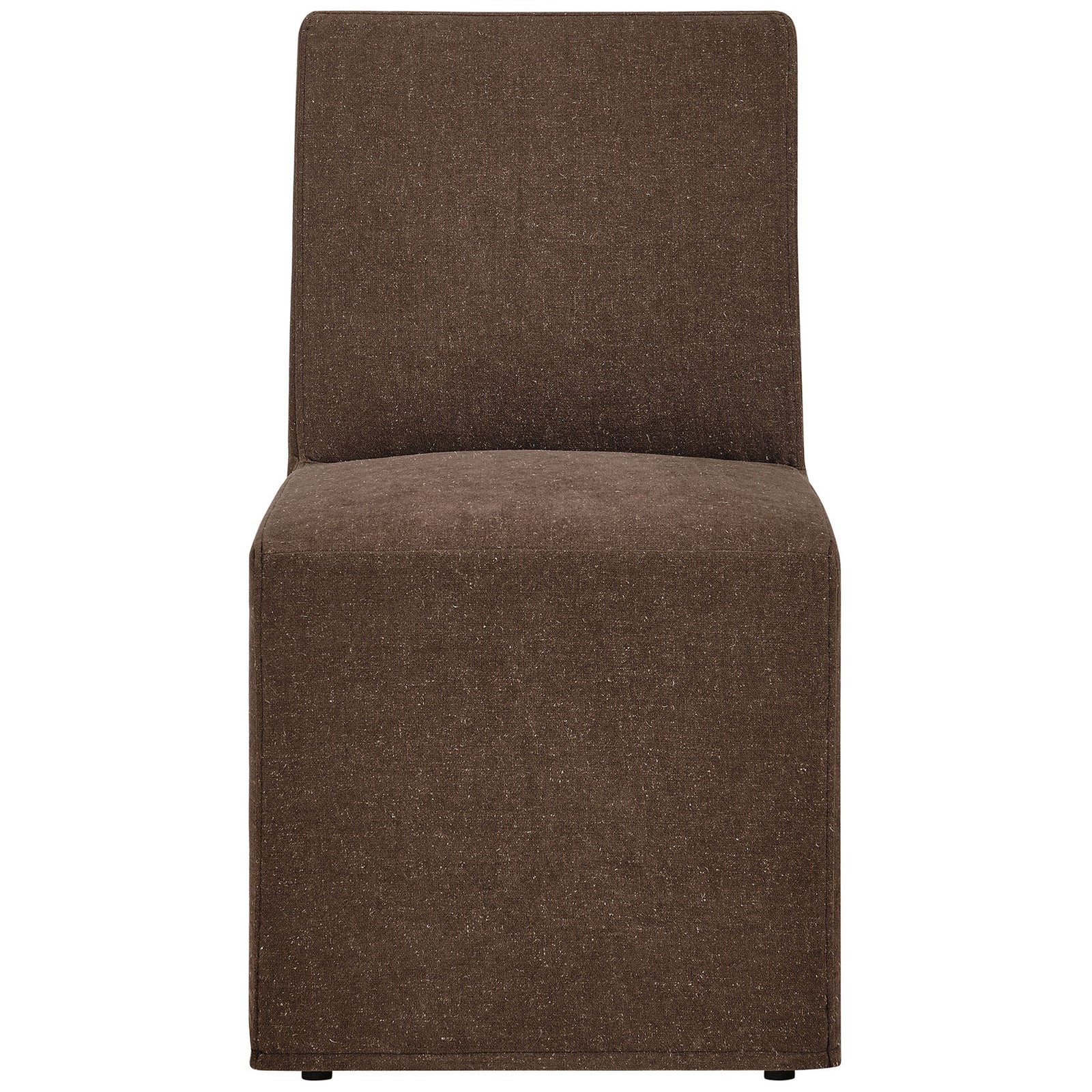 Cocoa linen-blend slipcovered dining chair with tailored lines and plush padded seat || EEI-7528-COA || front_studio