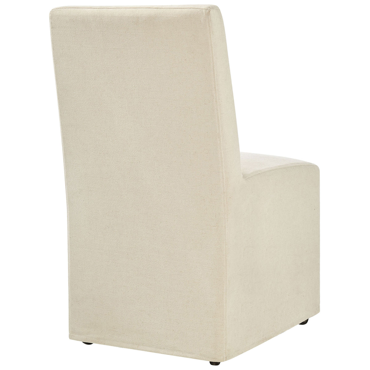Full slipcover drapes the back of the linen-blend dining chair for a clean, tailored look from every angle. || EEI-7528-LIN || back_angle_studio