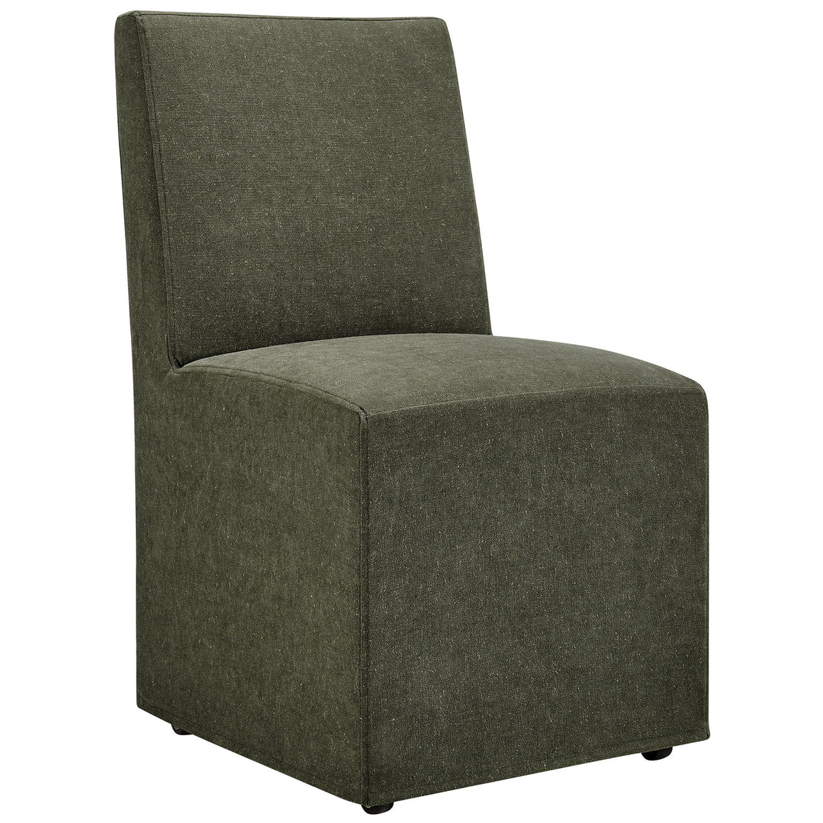 Sage green linen-blend dining chair with tailored slipcover and smooth boxy silhouette || EEI-7528-SGE || front_angle_studio