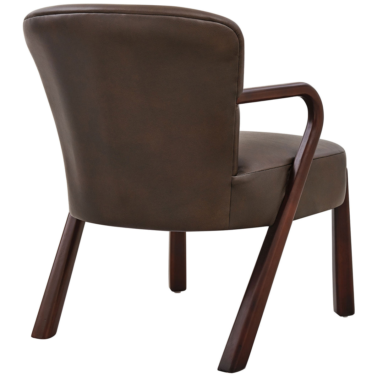 Smooth espresso faux leather wraps a gently rounded back with warm wood accents || EEI-7529-ESP || back_angle_studio