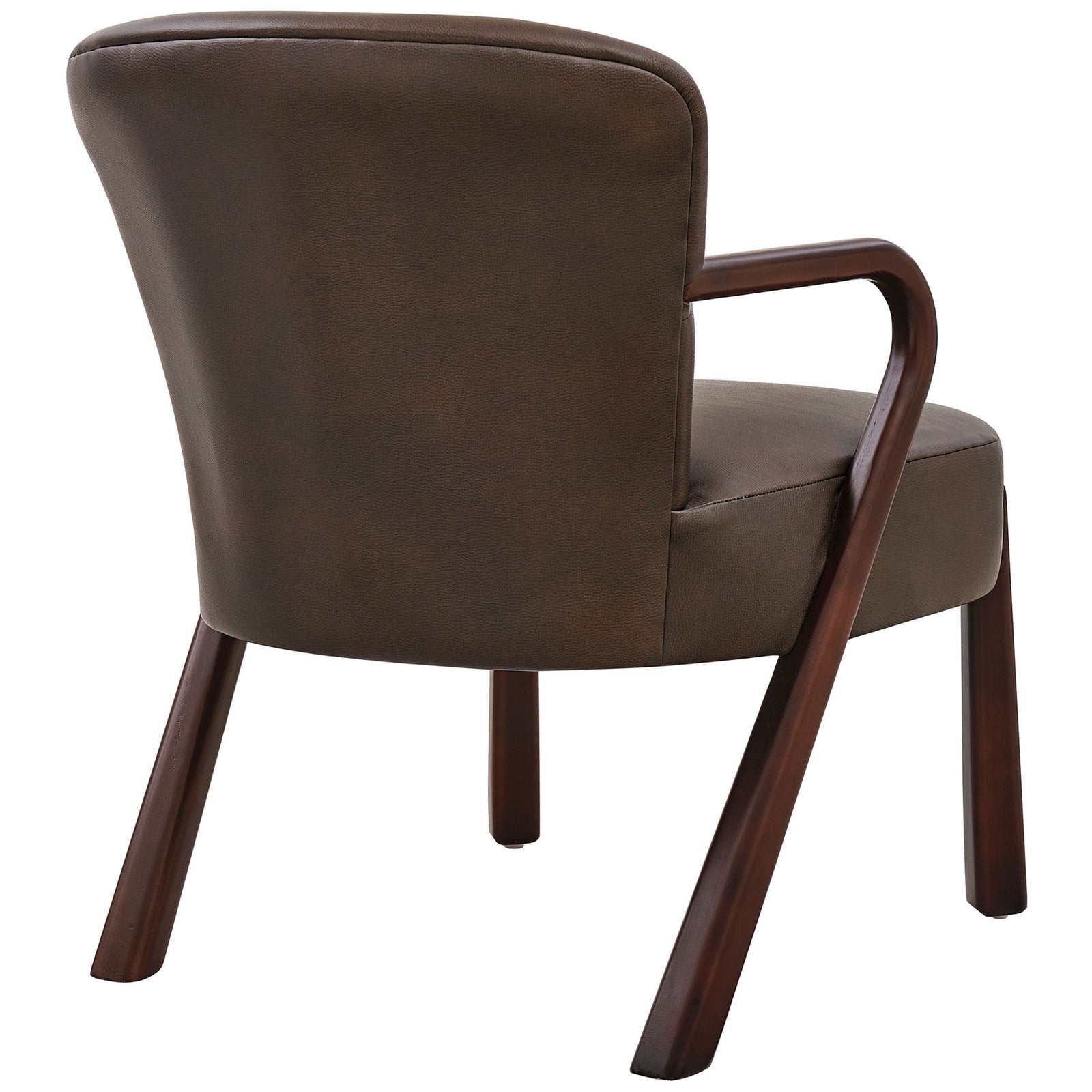 Smooth espresso faux leather wraps a gently rounded back with warm wood accents || EEI-7529-ESP || back_angle_studio