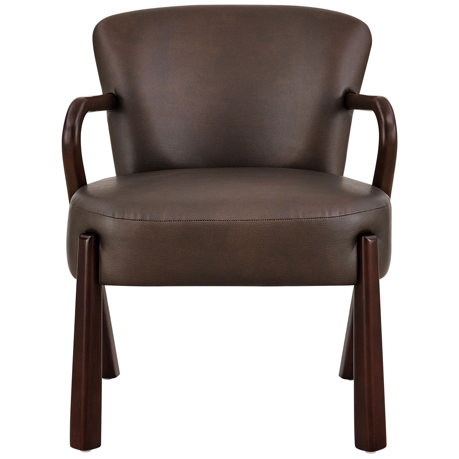 Sculpted wood arms and plush vegan leather seat deliver mid-century comfort in rich espresso || EEI-7529-ESP || front_studio