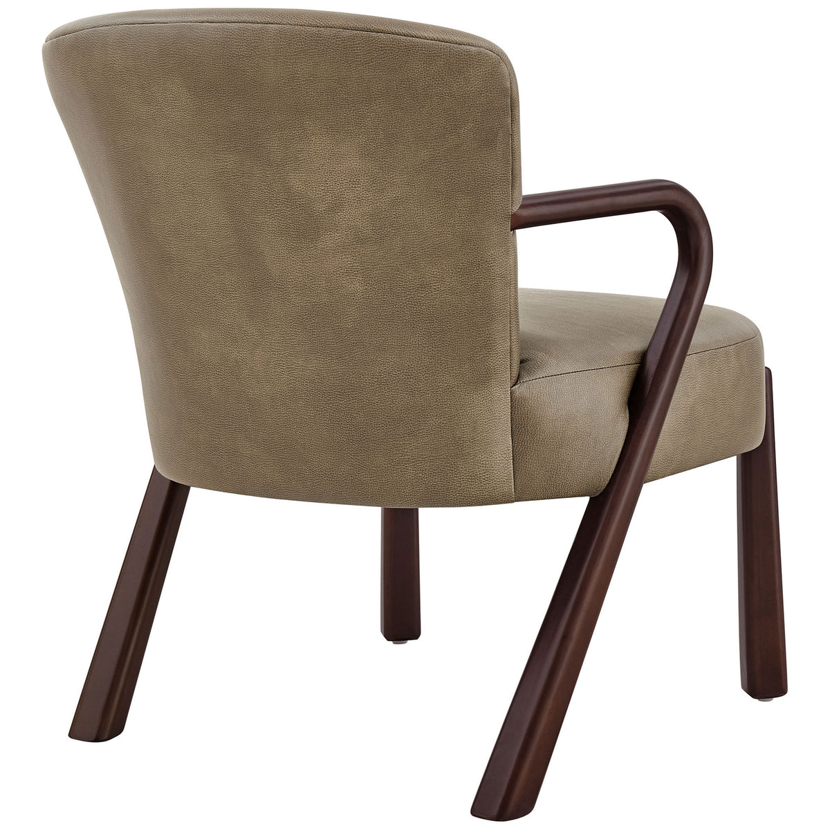 Gently contoured backrest in mushroom faux leather paired with smooth, walnut-finished wood frame || EEI-7529-MUS || back_angle_studio