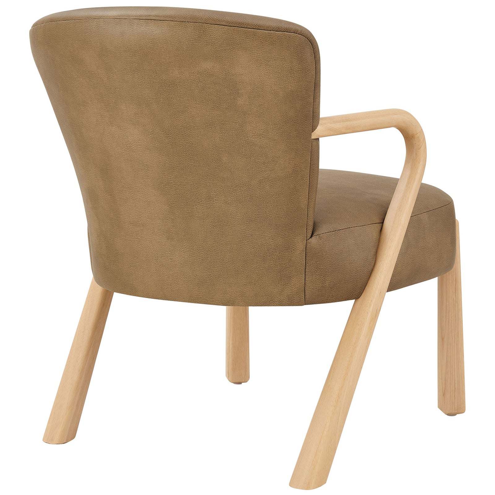 Smooth faux leather backrest with wrapped edges pairs with a light wood frame and rear legs || EEI-7529-TST || back_angle_studio