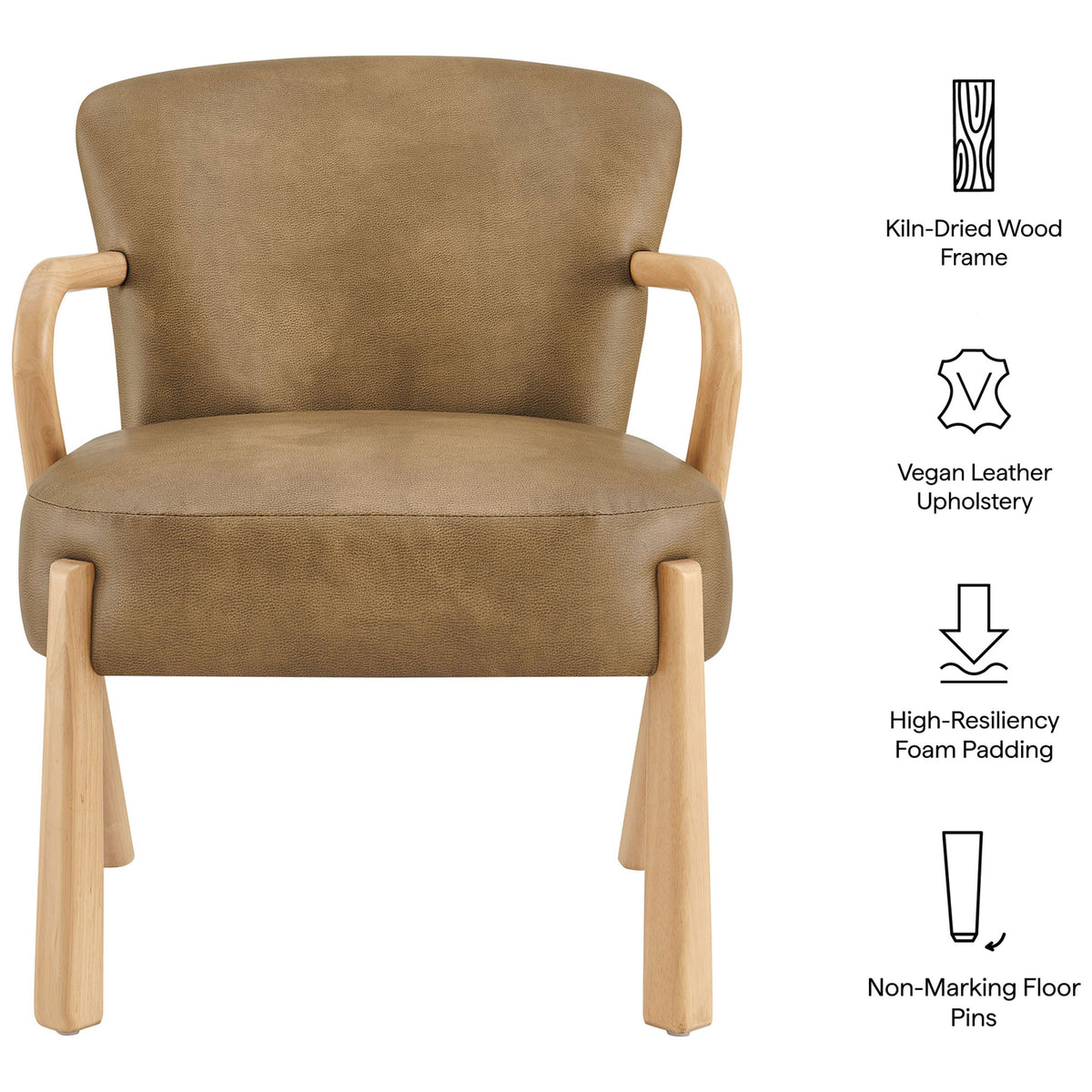 Key features: kiln-dried wood frame, vegan leather upholstery, high-resiliency foam, floor-safe pins || EEI-7529-TST || callout_studio