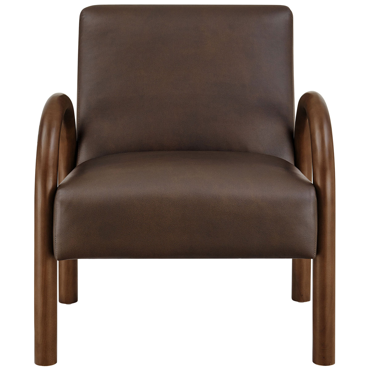 Sculptural accent chair with arched solid wood arms and espresso faux leather for modern warmth || EEI-7530-ESP || front_studio