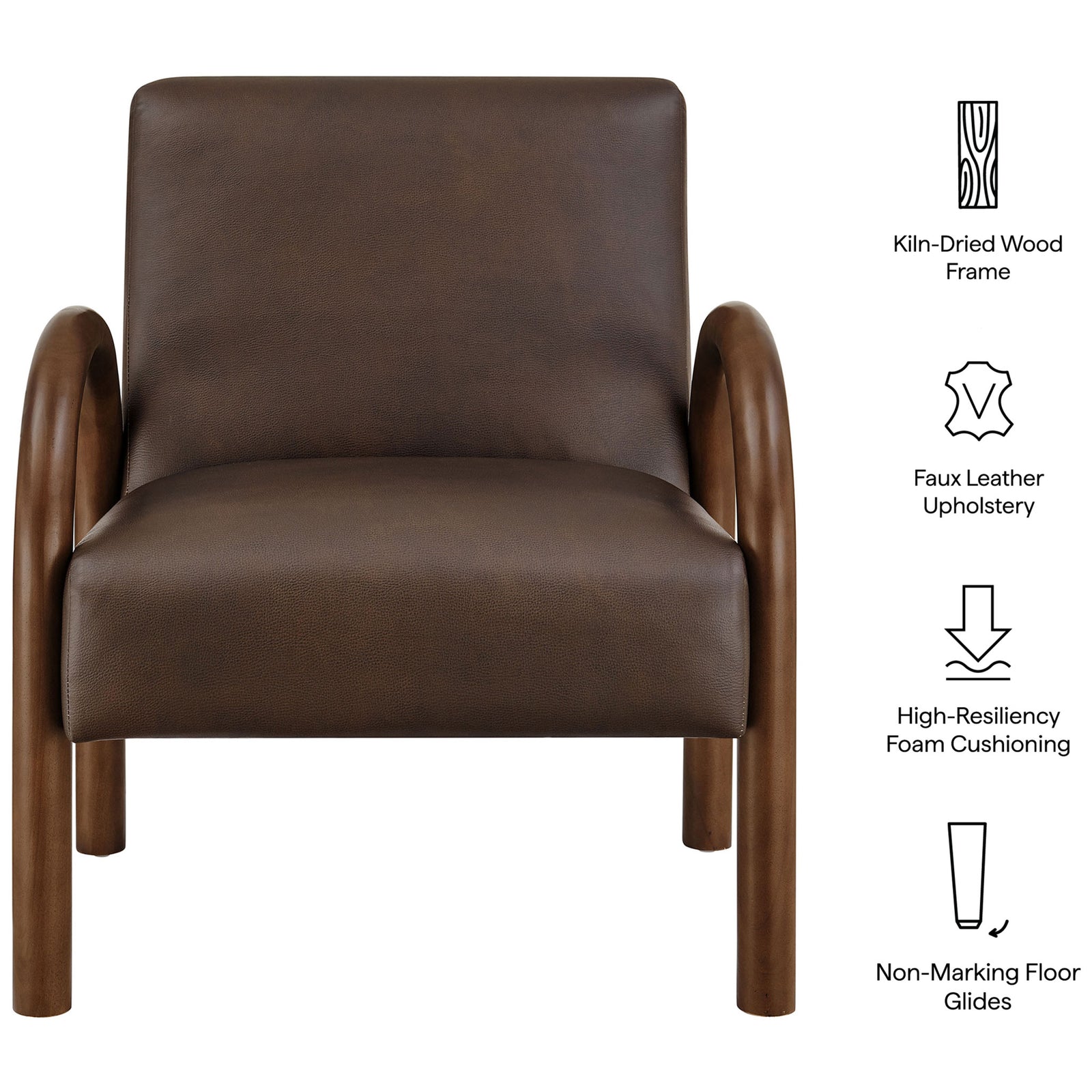 Faux leather upholstery, kiln-dried wood frame, high-resiliency foam, and non-marking floor glides || EEI-7530-ESP || callout_studio