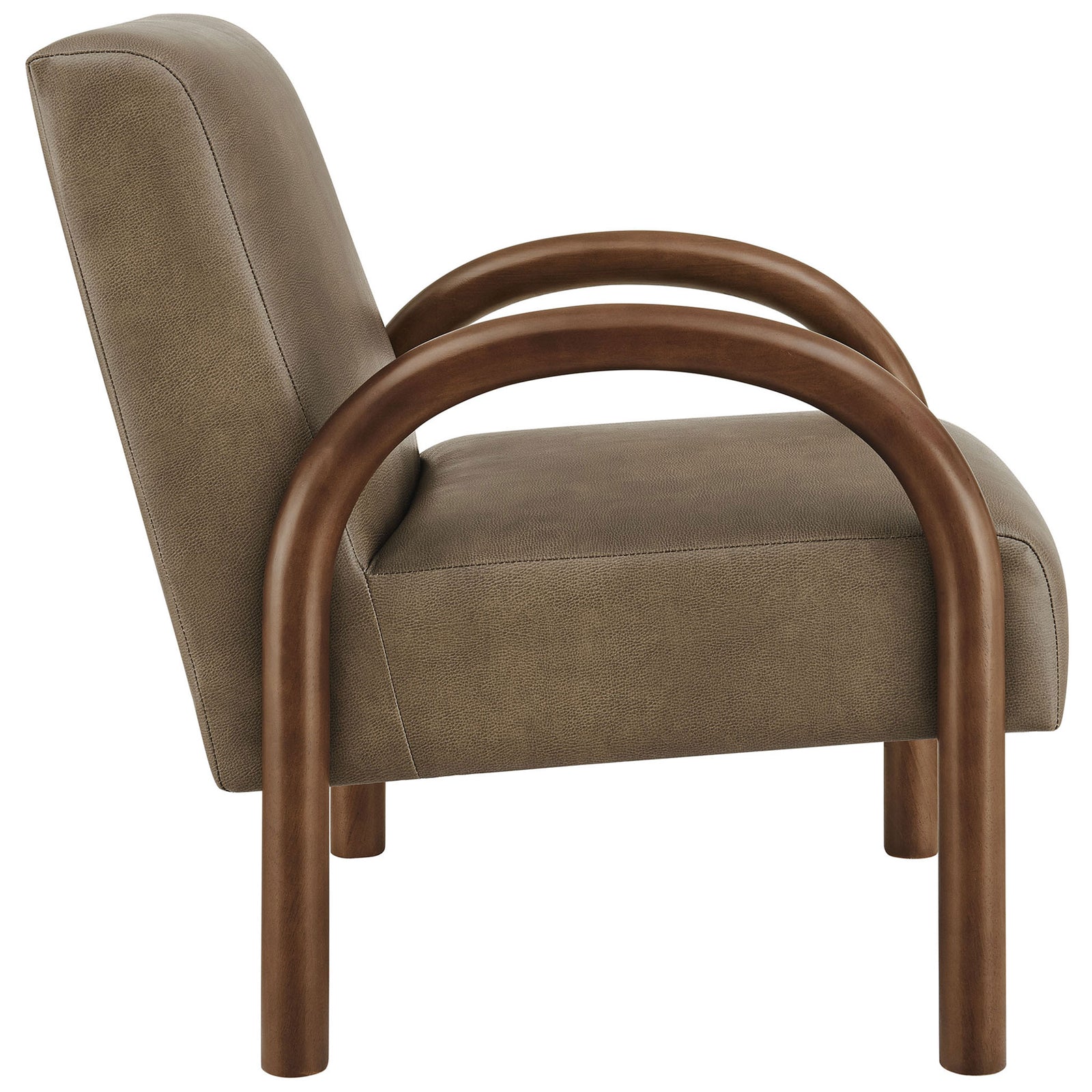 Gently reclined lounge profile with curved wood armrests and rounded front legs || EEI-7530-MUS || side_studio