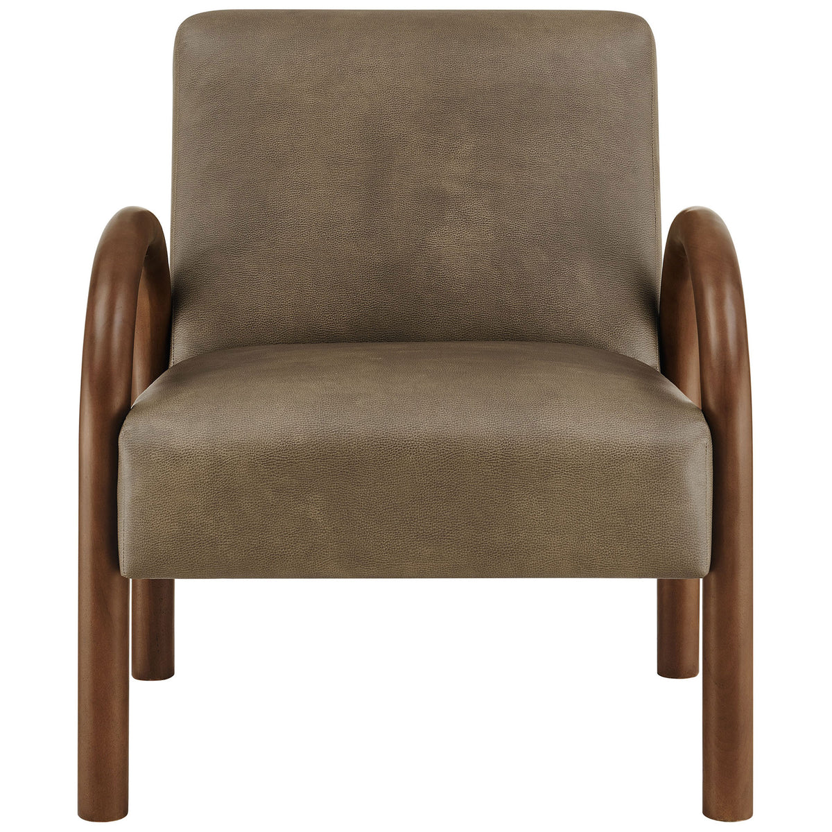 Inviting seat with plush cushioning and bold arched arms in warm wood tones || EEI-7530-MUS || front_studio