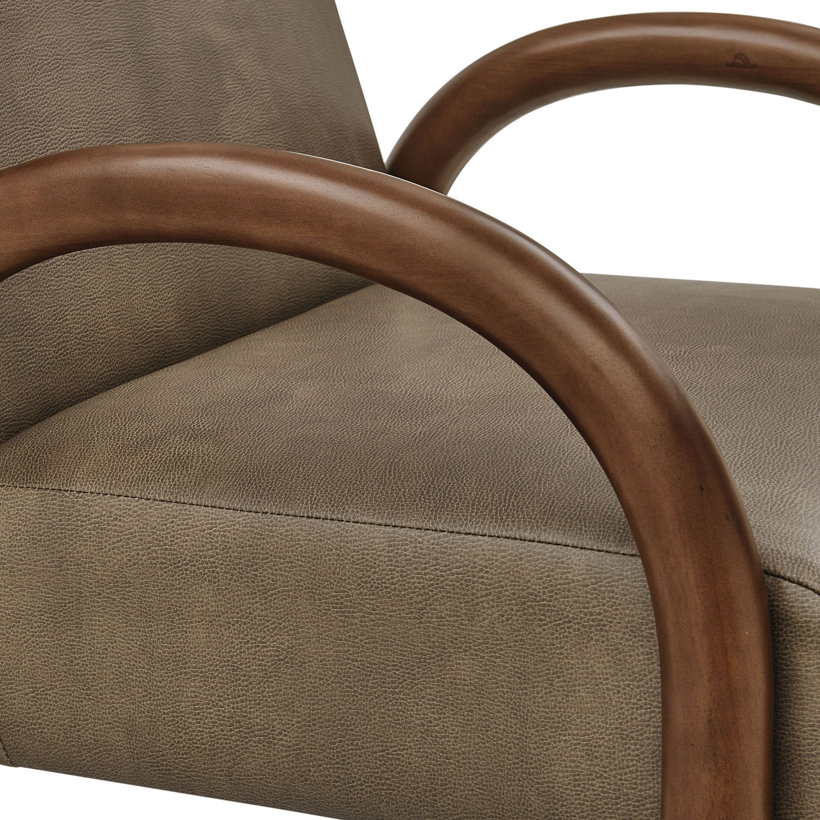 Smooth faux leather texture and sculpted wood arm with a rich, satin finish || EEI-7530-MUS || detail_studio