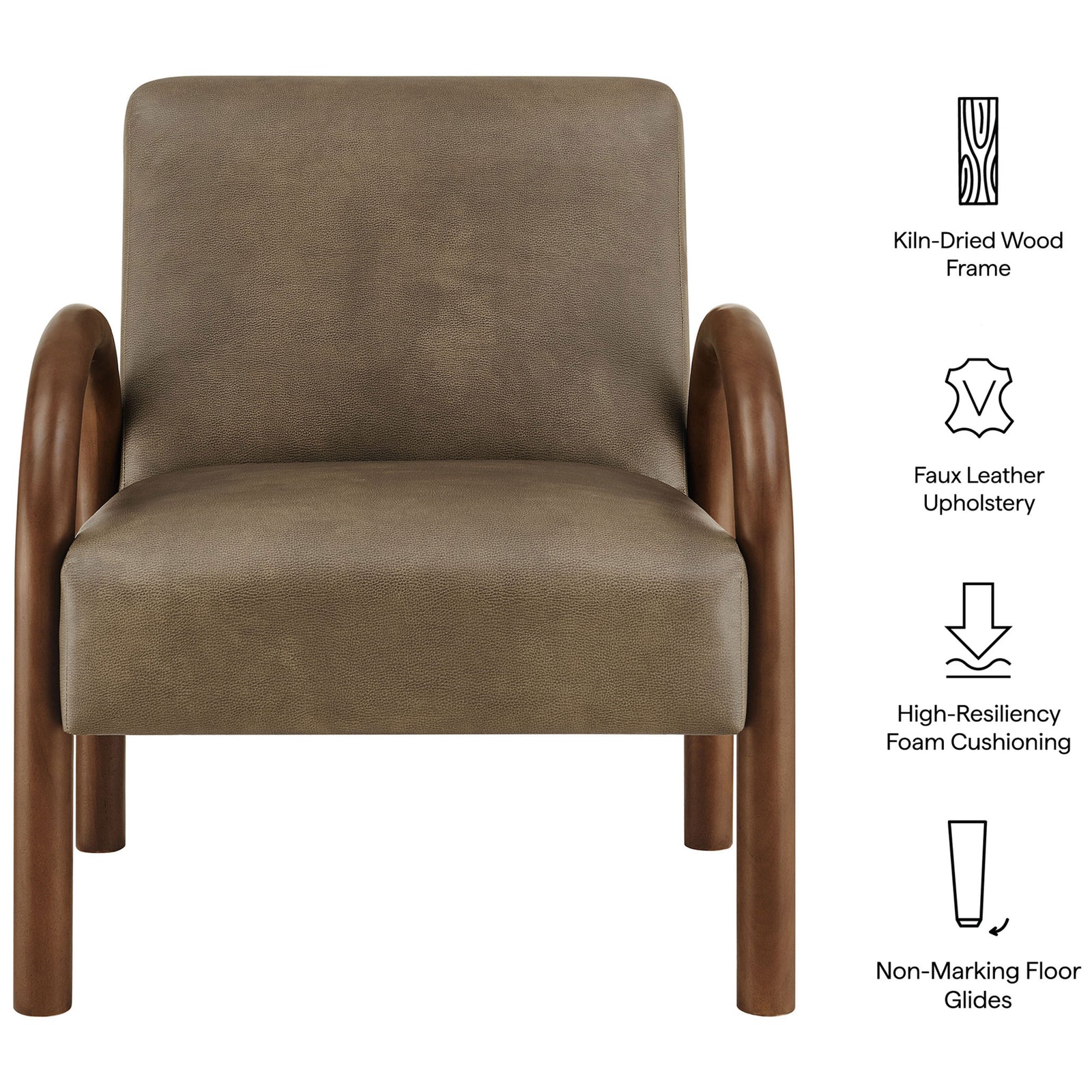Features kiln-dried wood frame, faux leather upholstery, high-resiliency foam, and floor glides || EEI-7530-MUS || callout_studio